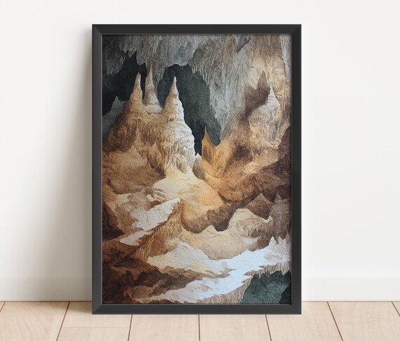 Carlsbad Caverns New Mexico Cave Formations Watercolor Wall Art