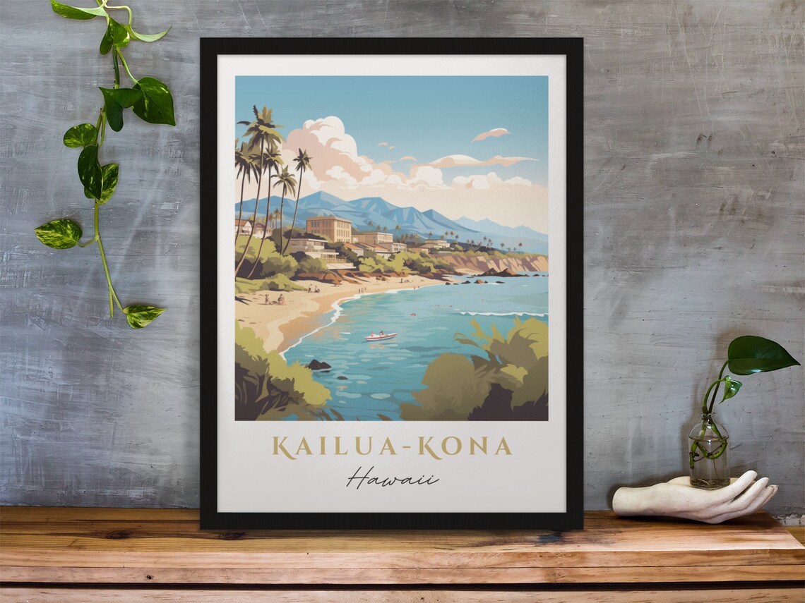 Kona Traditional Travel Poster, Hawaii Place Print