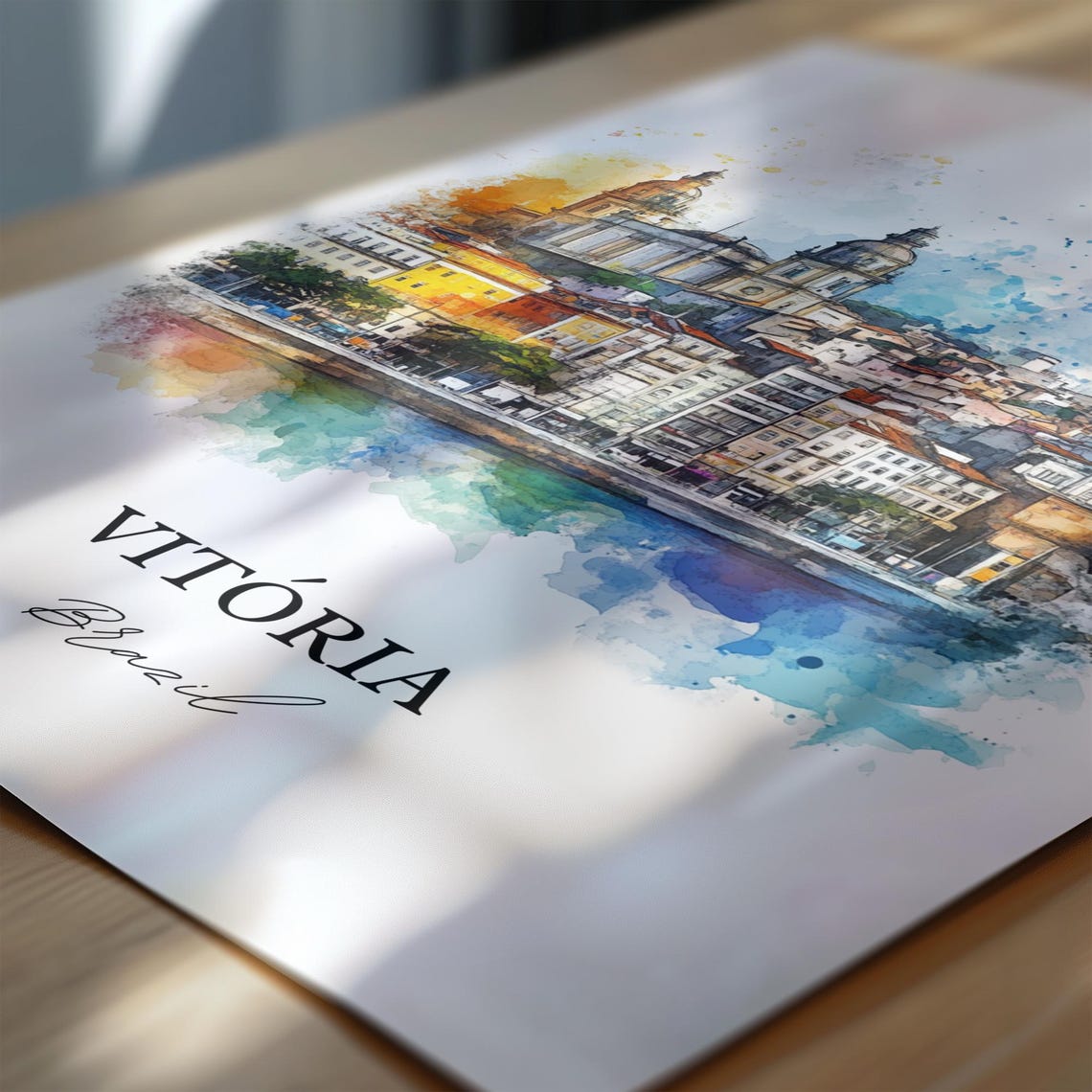 Vitoria Brazil Watercolor Waterfront City Twin Towers Travel Poster - Image 6