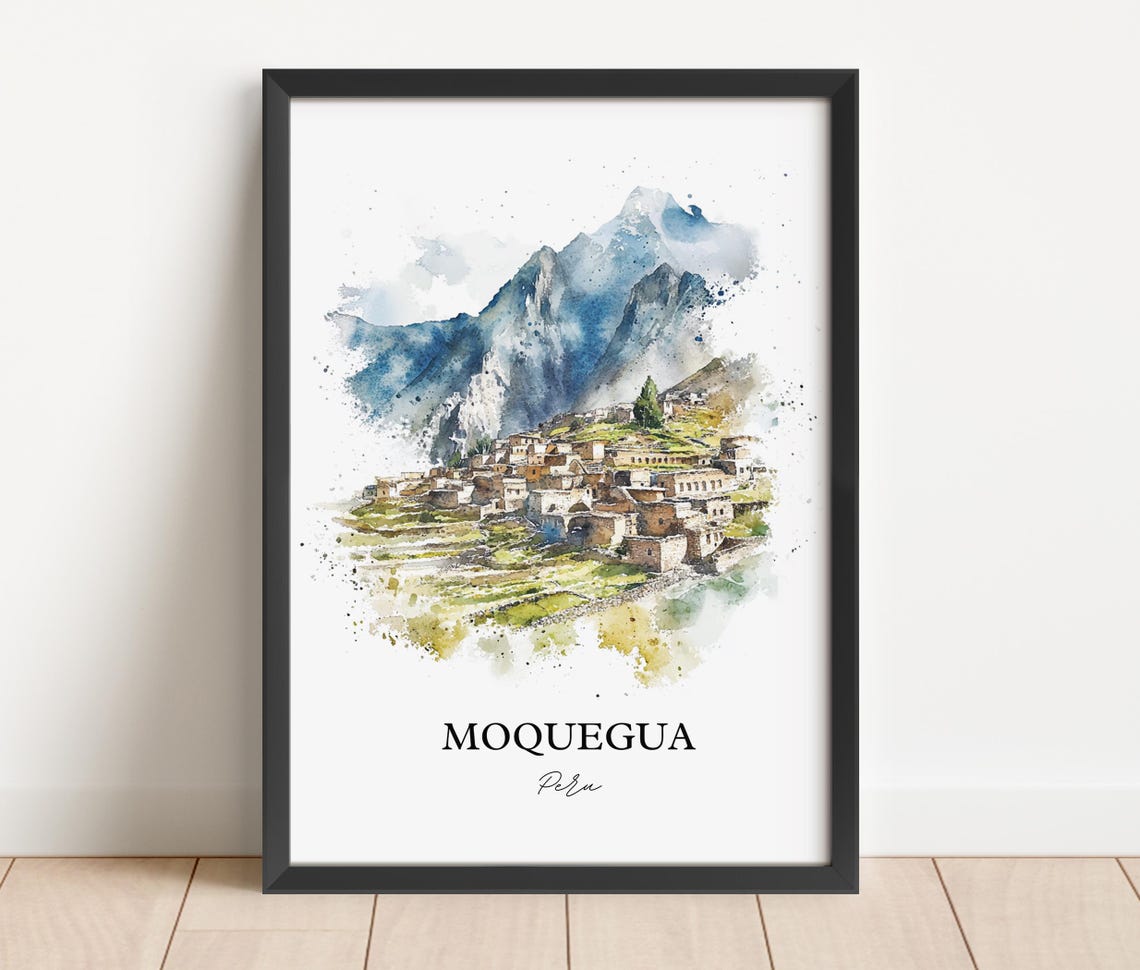 Charming Moquegua Peru Mountain Valley Watercolor Travel Poster - Image 2