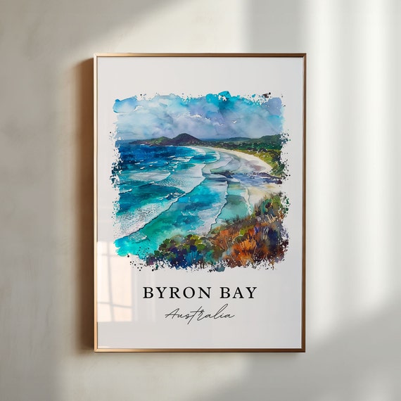 Byron Bay Australia Wall Art Print Watercolor Aus Gift Travel Poster Housewarming