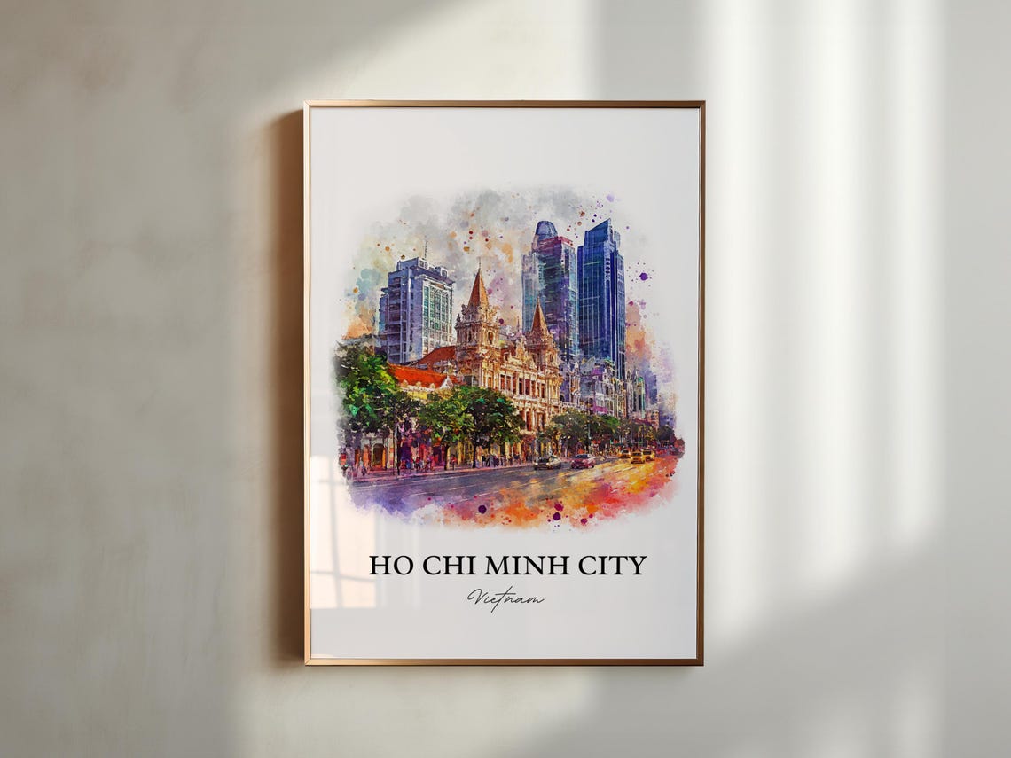 Ho Chi Minh City Vietnam Watercolor Art Colonial Skyline Poster - Image 5