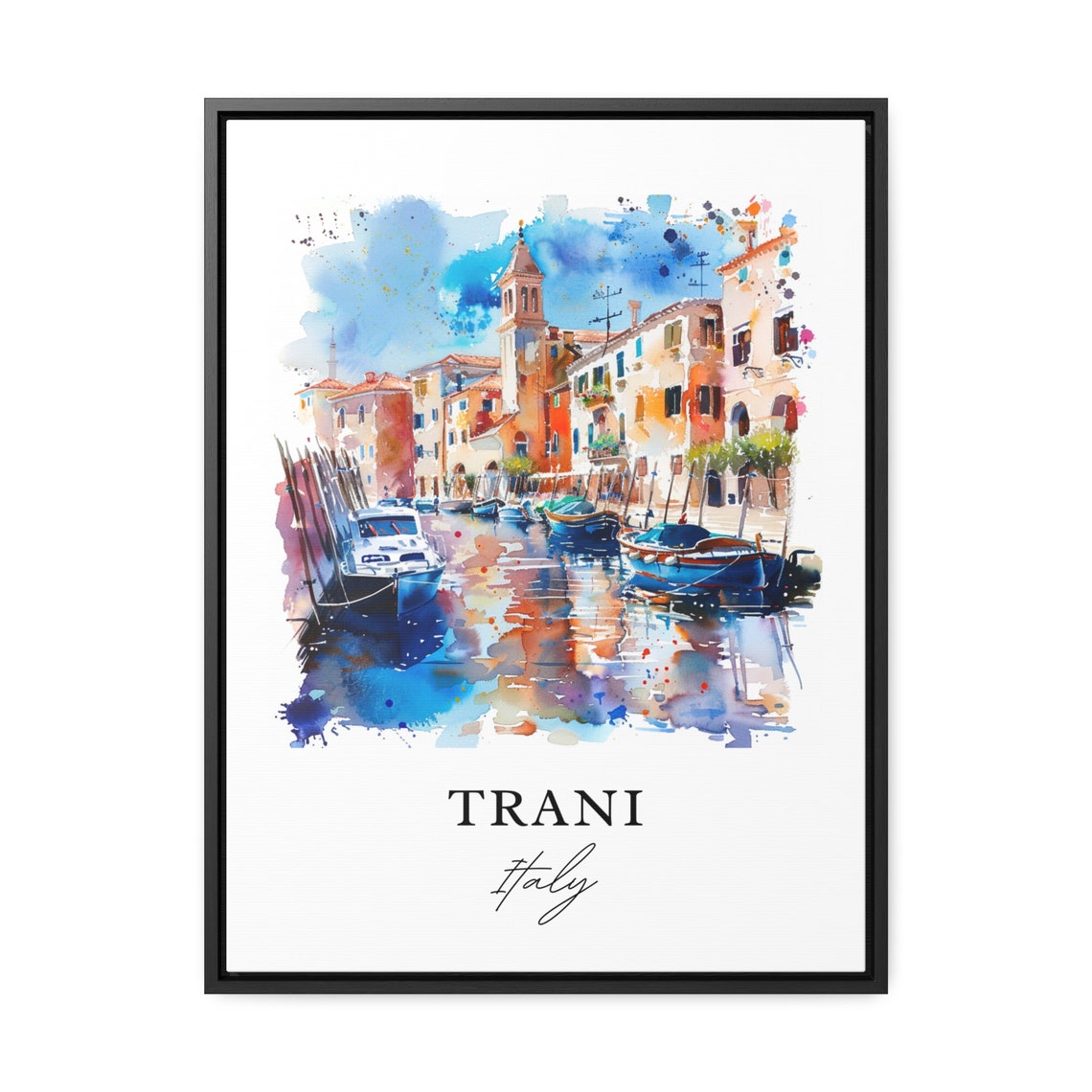 Trani Italy Apulia Harbor Boats Watercolor Coastal Town Poster - Image 3