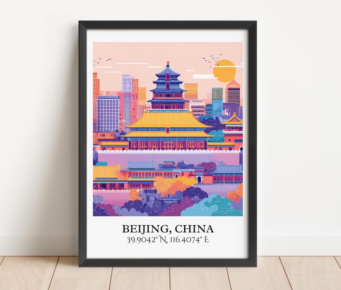 Beijing China Forbidden City Pagoda Skyline Retro Travel Art Poster - Image 2