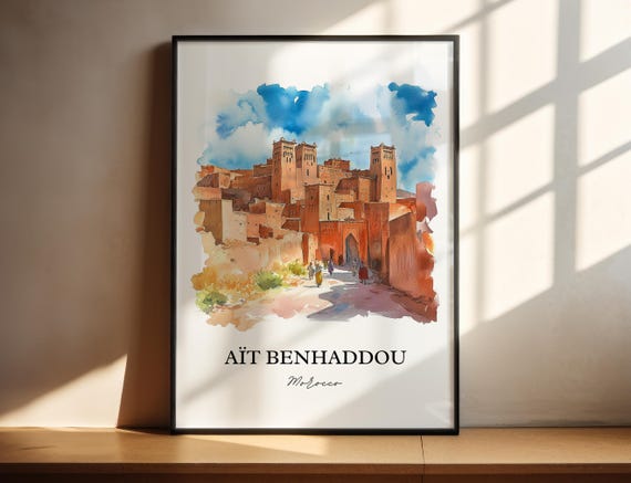 Ait Benhaddou Wall Art Marrakesh Print Morocco Watercolor Gift Travel Poster Housewarming
