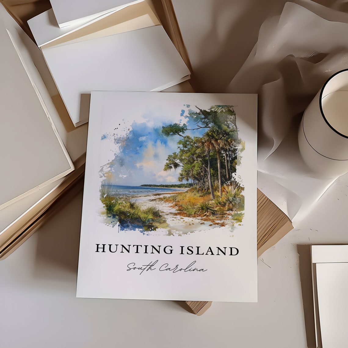 Hunting Island South Carolina Palmetto Beach Watercolor Poster - Image 6