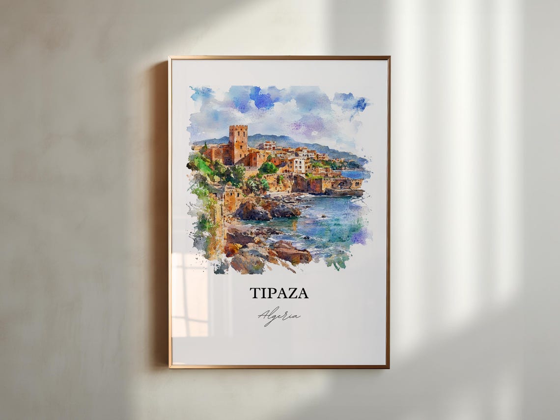 Tipaza Algeria Coastal Fort Town Harbor View Watercolor Poster - Image 4