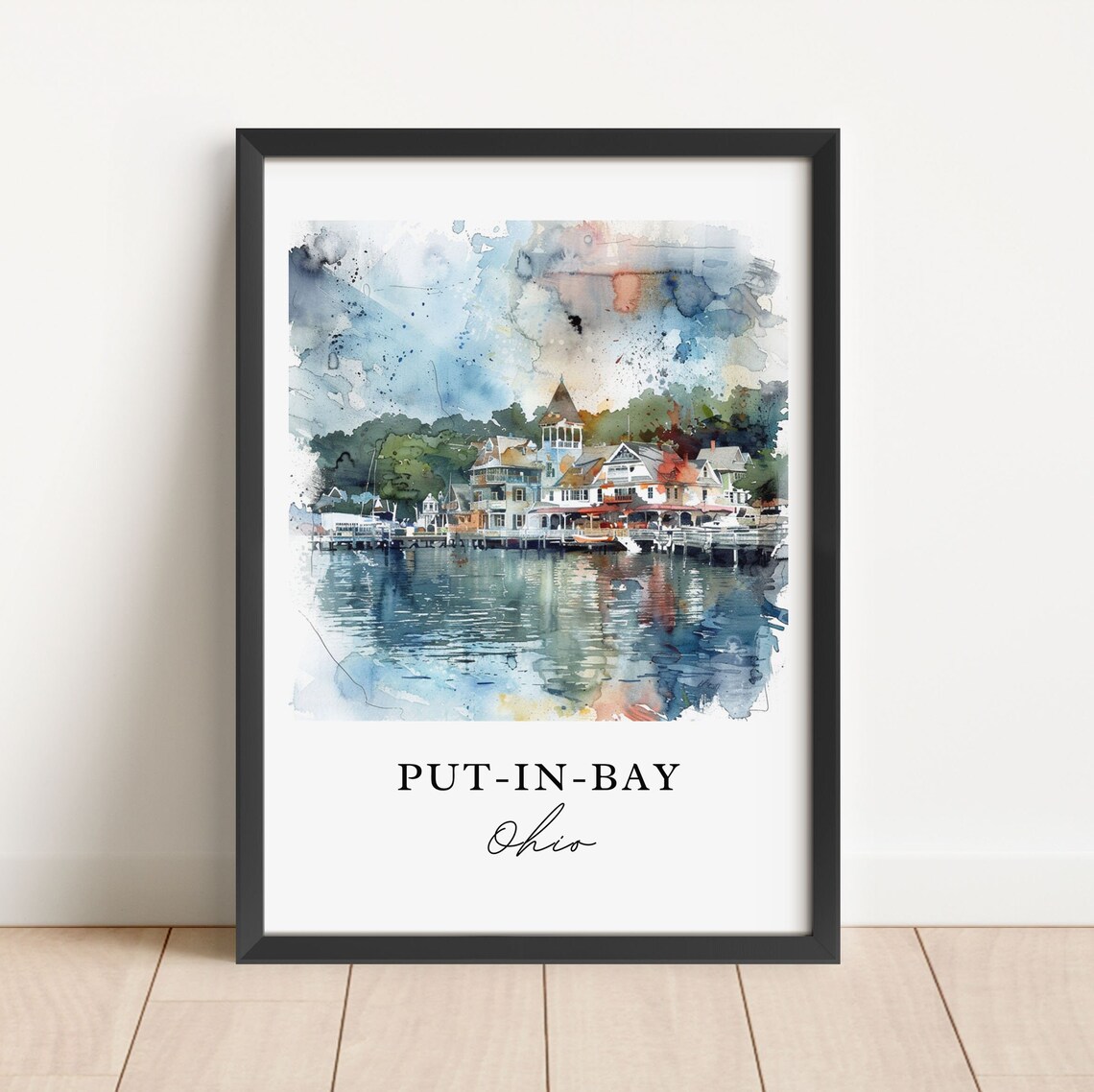 Put In Bay Ohio Marina Village Waterfront Watercolor Print Gift Art