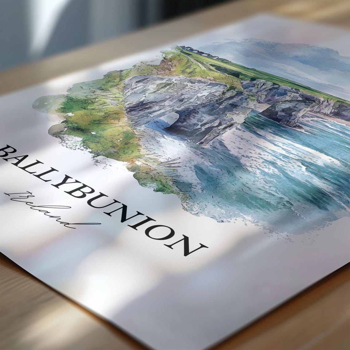 Ballybunion Ireland Sea Cliffs Watercolor Coastal Landscape Art Poster - Image 6