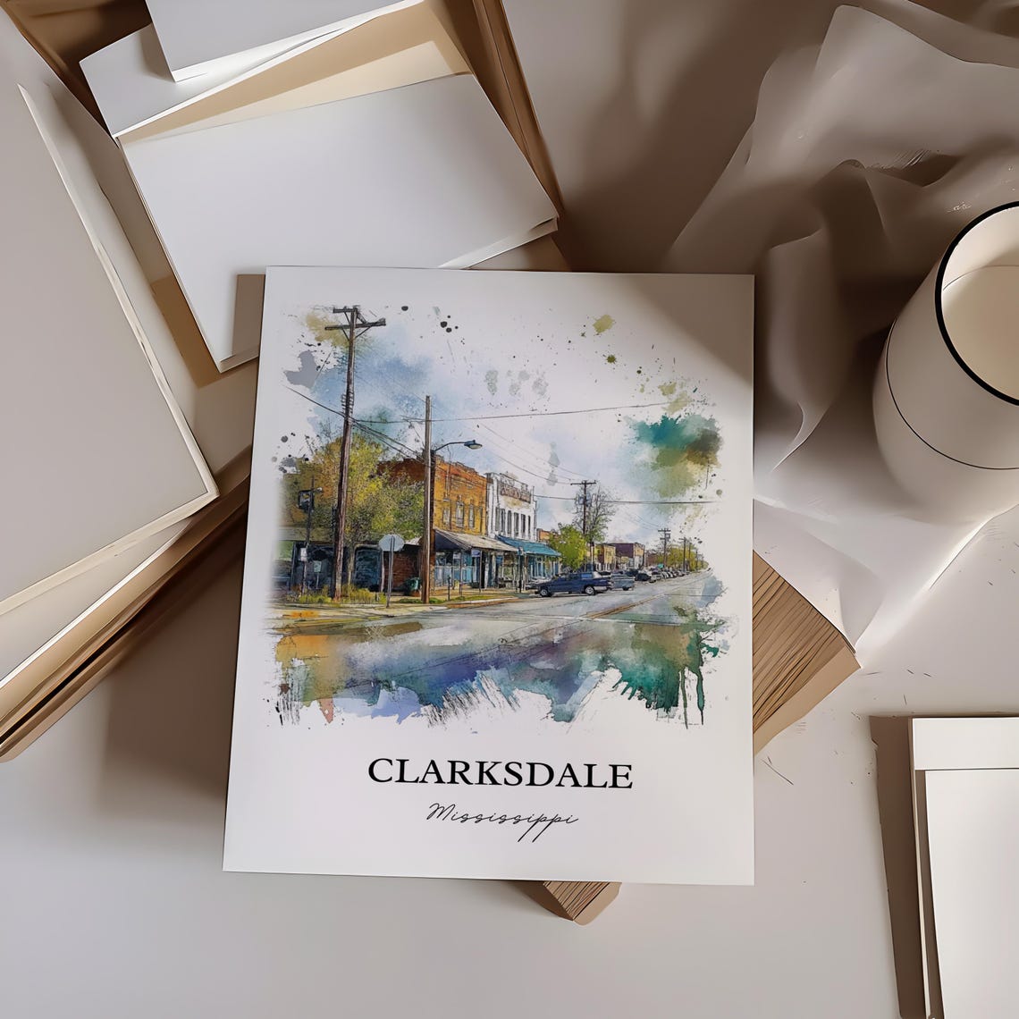 Clarksdale Mississippi Small Town Main Street Watercolor Poster - Image 2