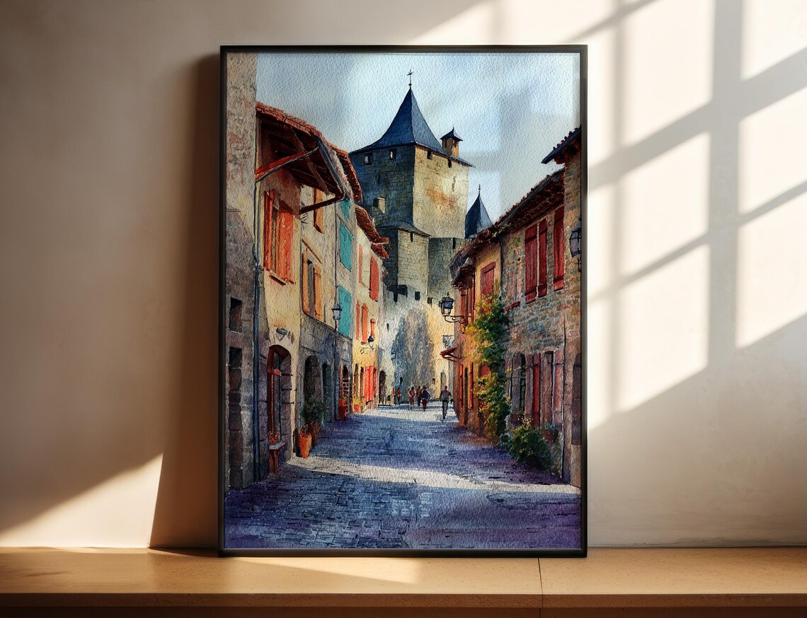 Carcassonne Watercolor Art Print, France Travel