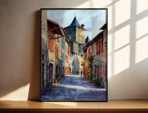 Carcassonne Watercolor Art Print, France Travel