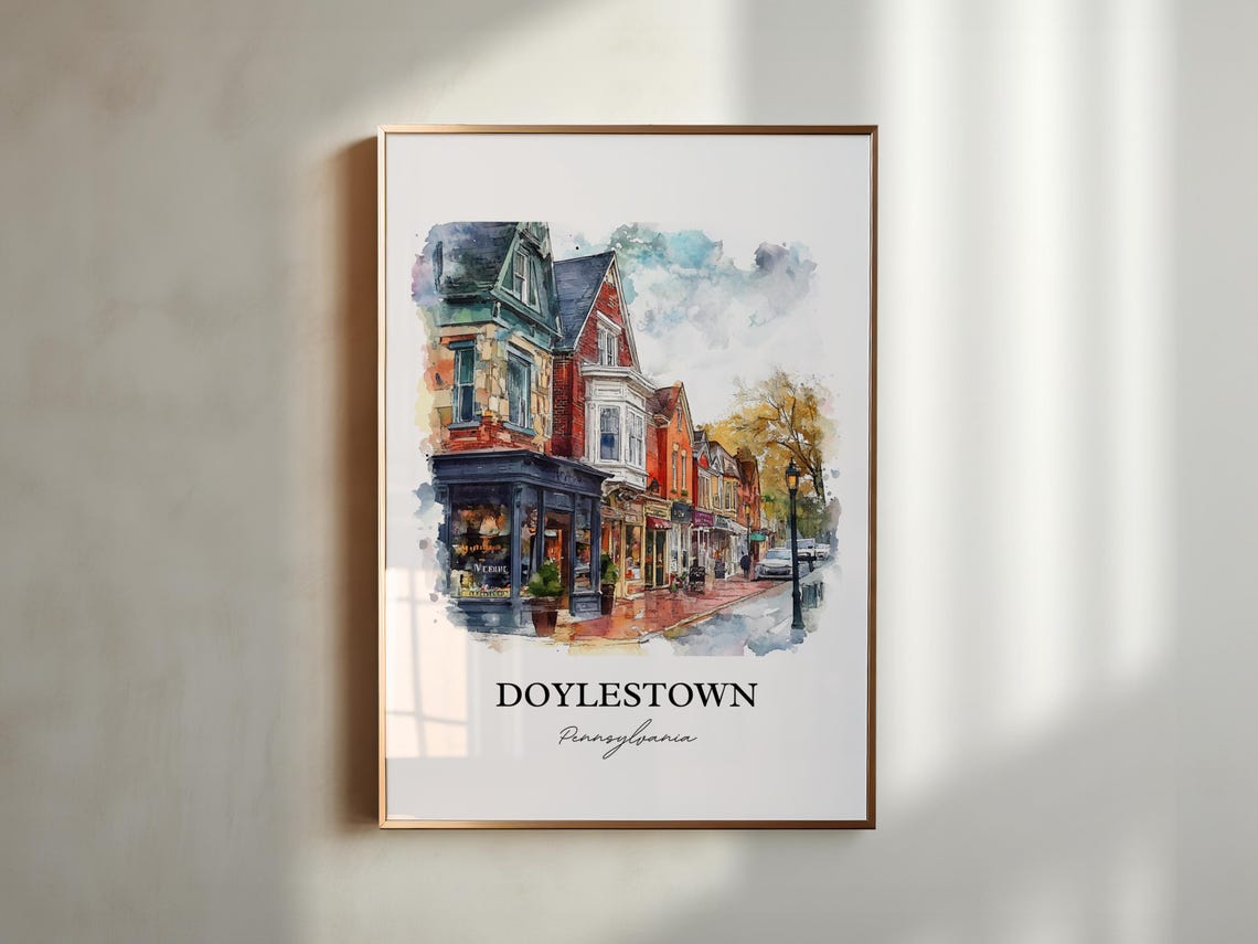 Doylestown Pennsylvania Historic Main Street Shops Watercolor Poster - Image 3