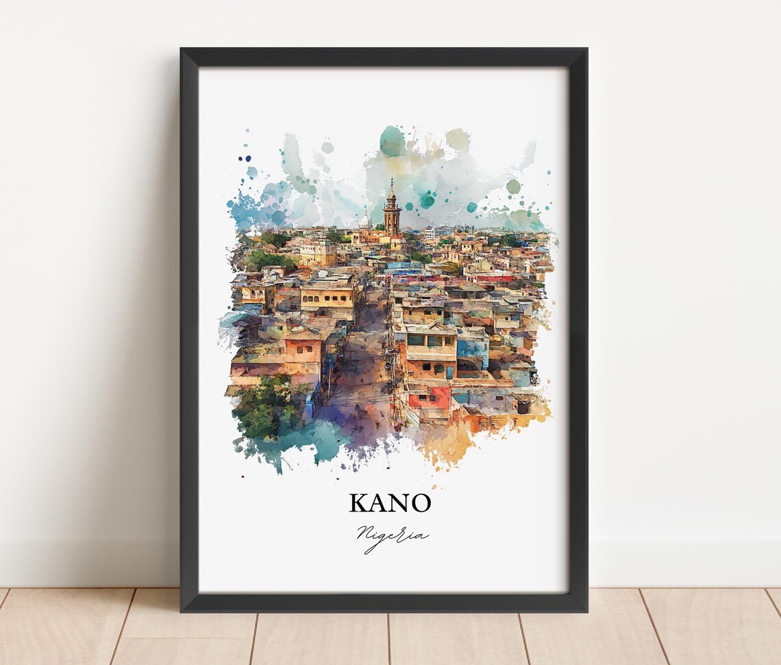 Kano Nigeria Ancient City Watercolor Aerial View Travel Art Poster - Image 6