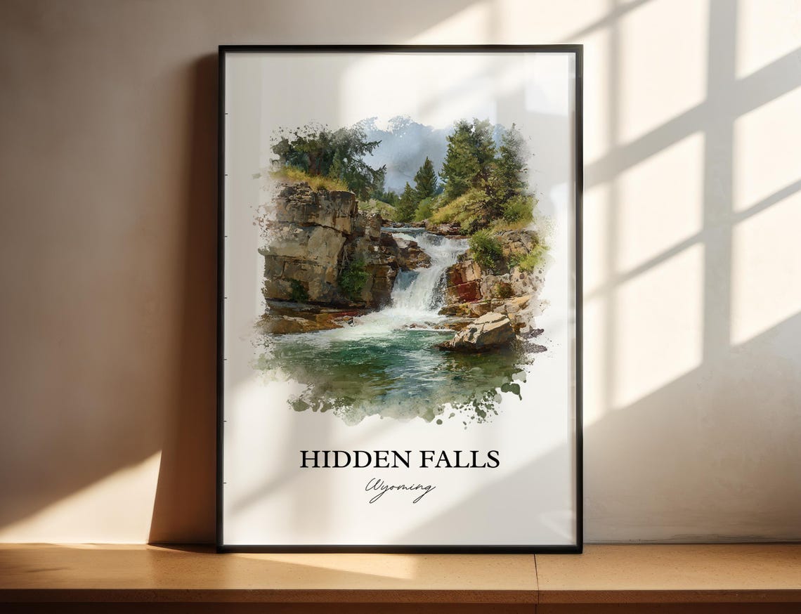 Hidden Falls Wyoming Emerald Pool Pine Forest Watercolor Poster