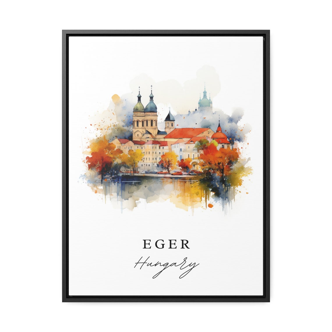Eger Hungary Cathedral Autumn Watercolor Cityscape Travel Poster - Image 2