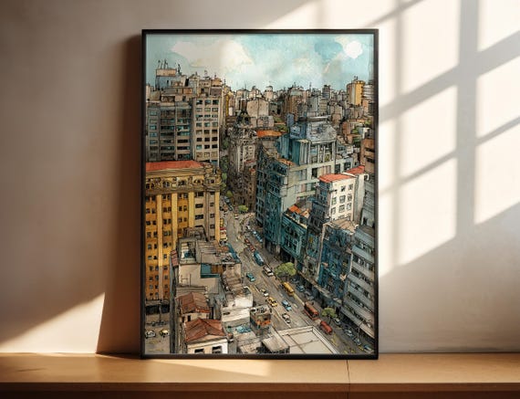 So Paulo Watercolor Art Travel Print Brazil Artwork Decor Skyline Wall