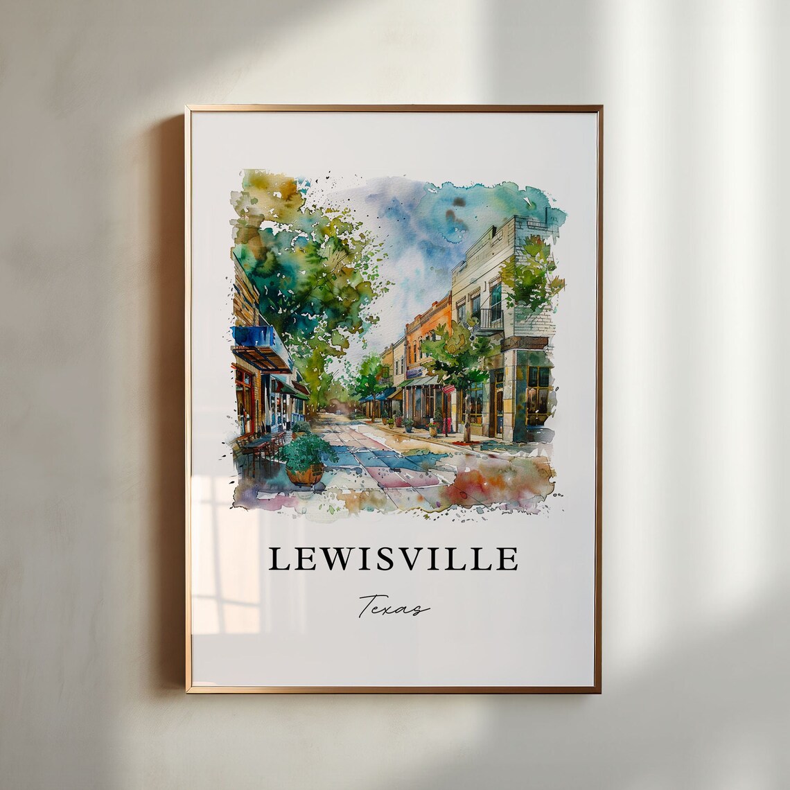 Lewisville, TX Watercolor Travel Poster