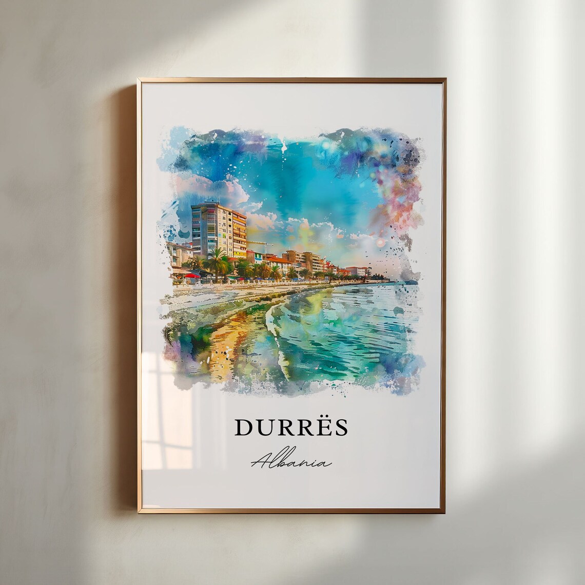 Durres Albania Watercolor Beach Promenade Sea View Travel Poster