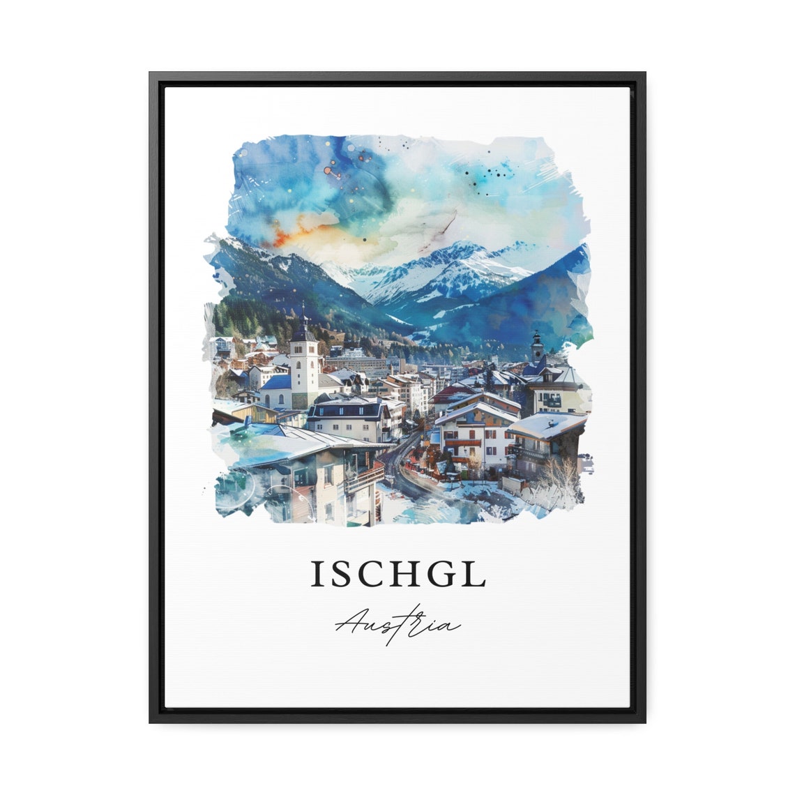 Ischgl Austria Watercolor Alpine Ski Resort Mountain Town Poster - Image 3