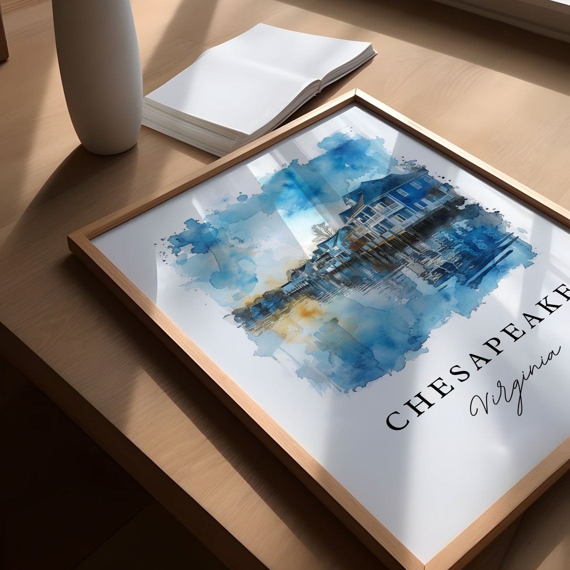 Chesapeake Virginia Serene Waterfront Homes Calm Reflection Poster - Image 4