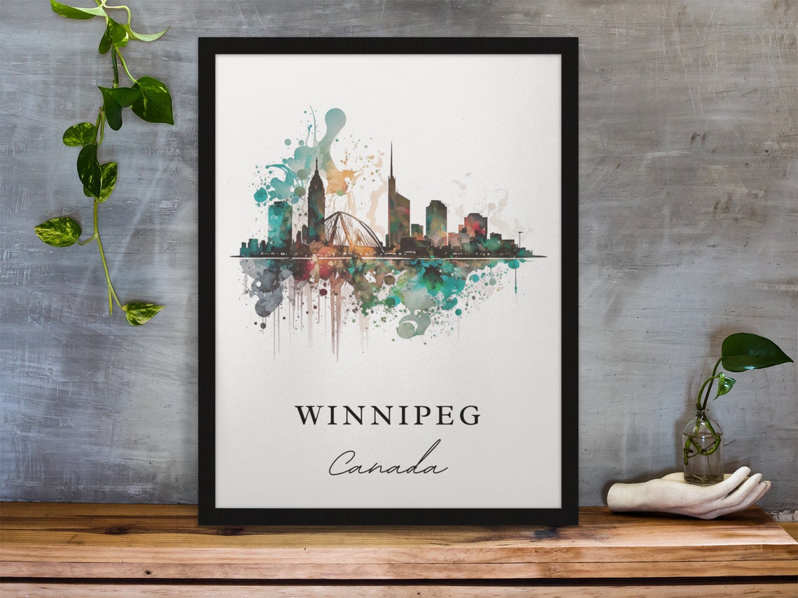 Winnipeg Canada Watercolor Skyline Abstract Sunset City Art Poster
