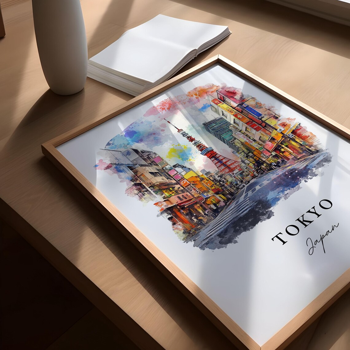 Tokyo Japan Watercolor Tokyo Tower Neon Street City Scene Poster - Image 5