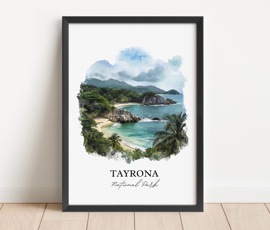Tayrona National Park Beach Cove Turquoise Water Watercolor Poster - Image 2