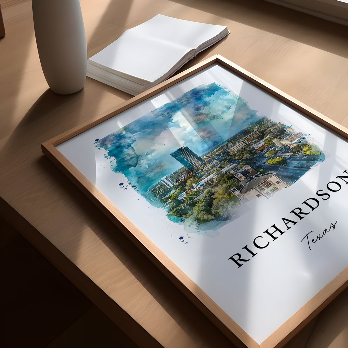 Richardson Texas Watercolor Skyline City View Travel Art Poster - Image 5