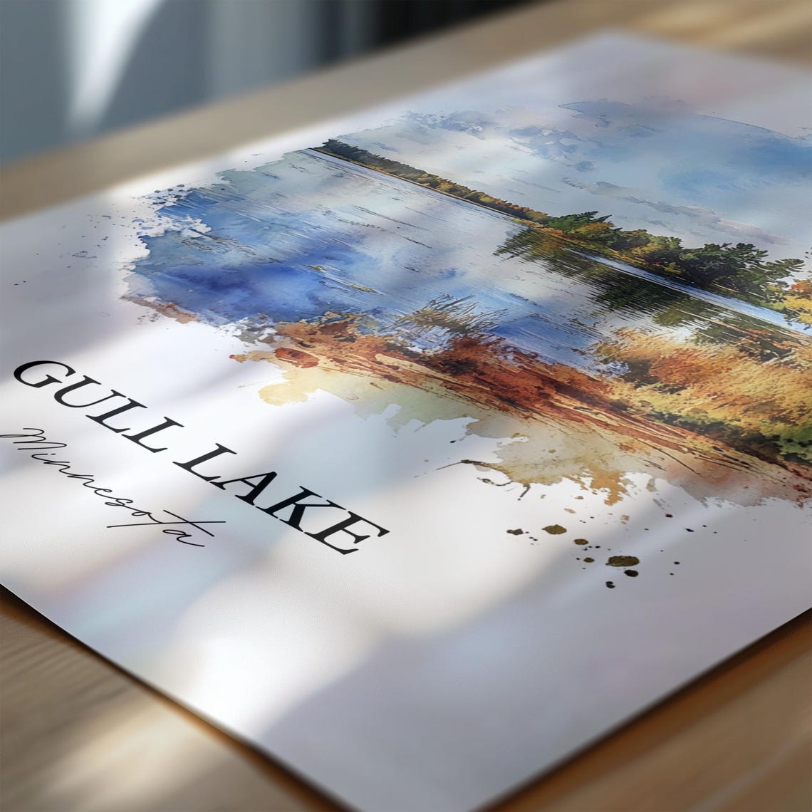 Gull Lake Minnesota Tranquil Lakeshore Birch Watercolor Poster - Image 6