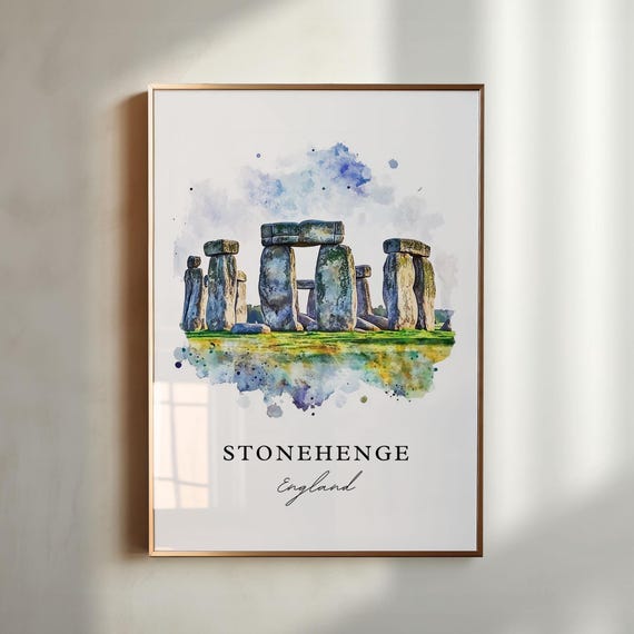 Stonehenge Travel Poster, Wiltshire Watercolor