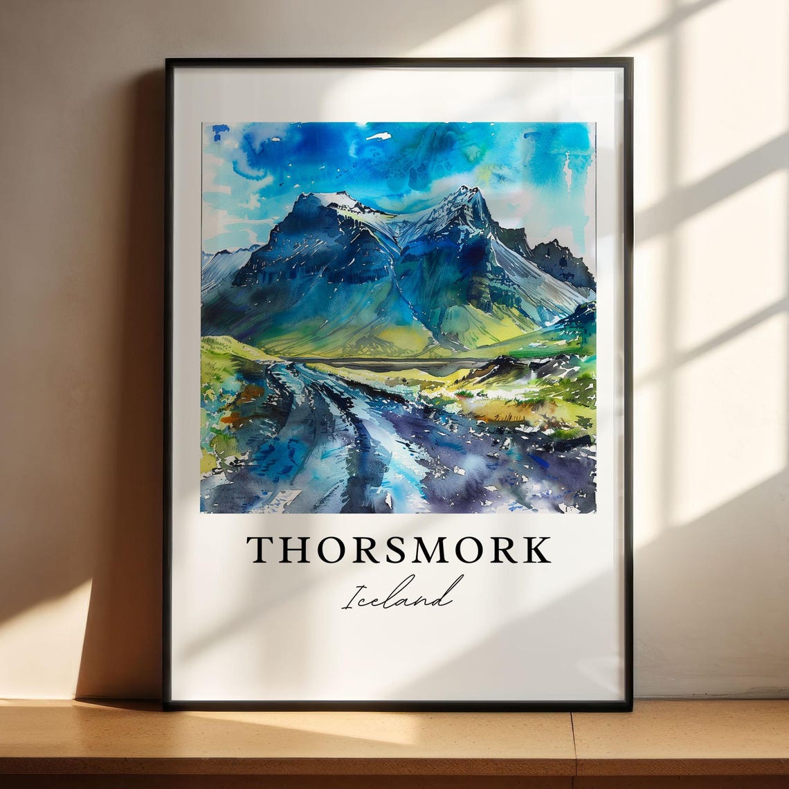 Thorsmork Iceland Mountain River Watercolor Wilderness Poster - Image 4
