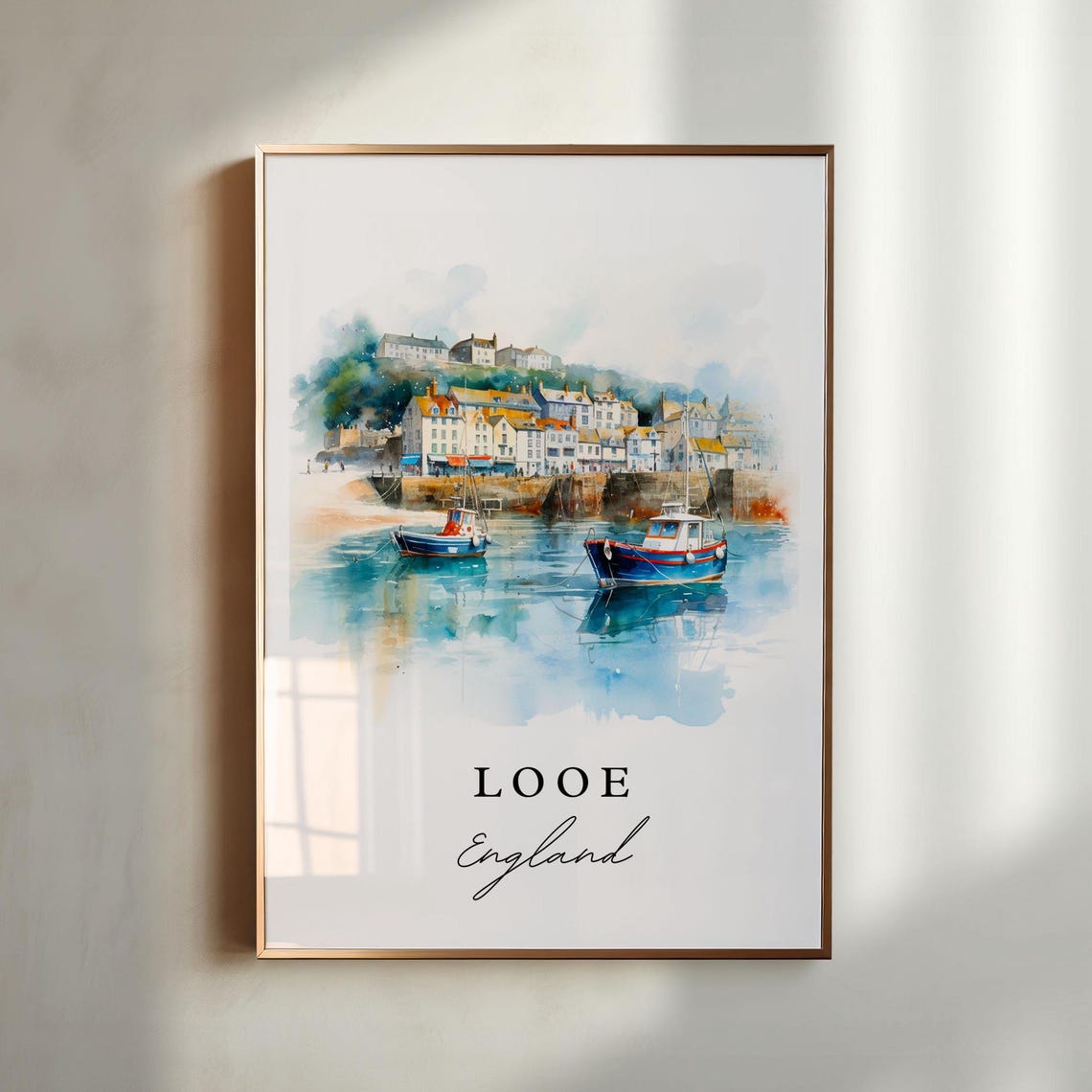 Looe England Fishing Harbor Boats Watercolor Coastal Travel Poster - Image 6