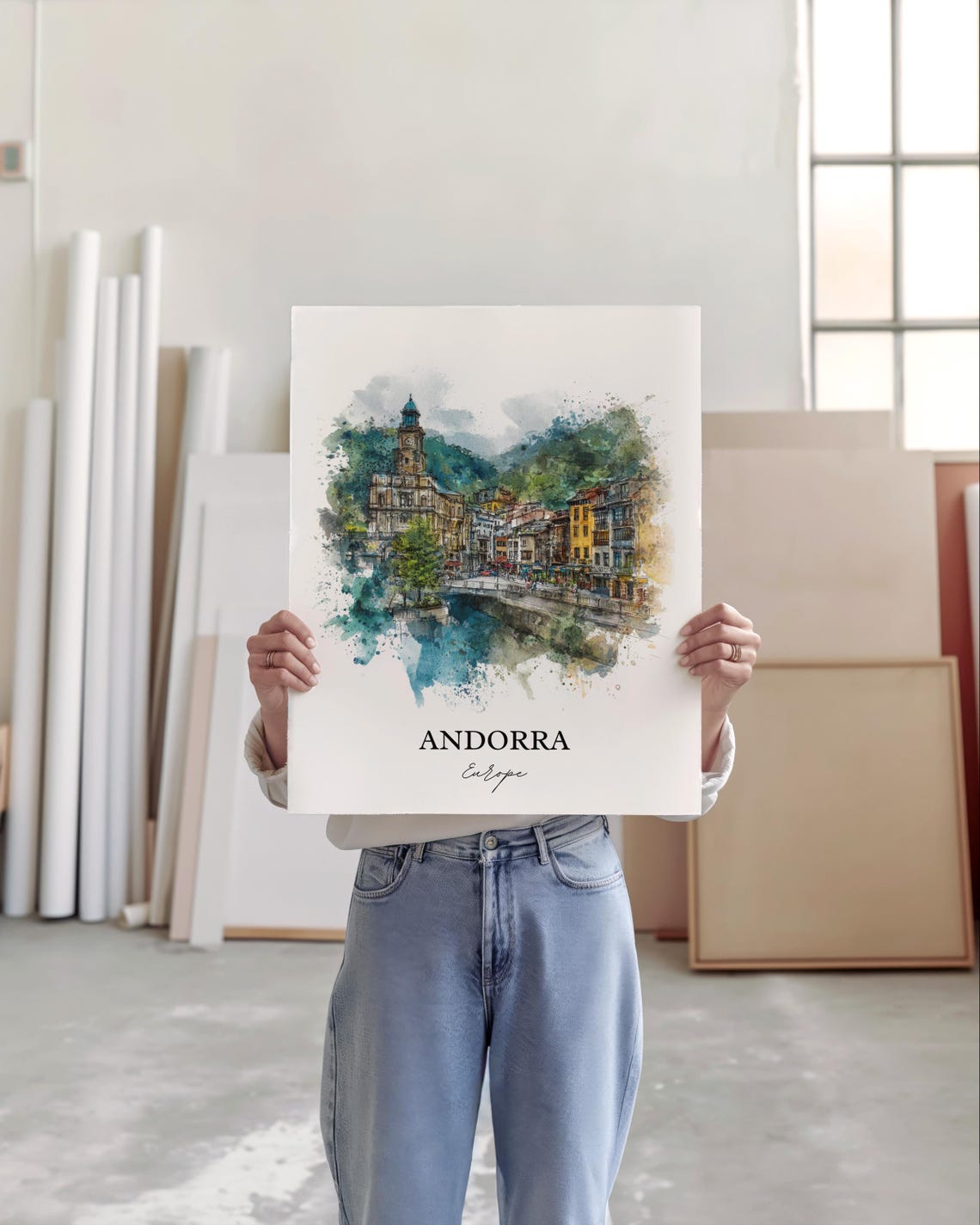 Andorra Old Mountain Town River Watercolor Europe Travel Poster - Image 4