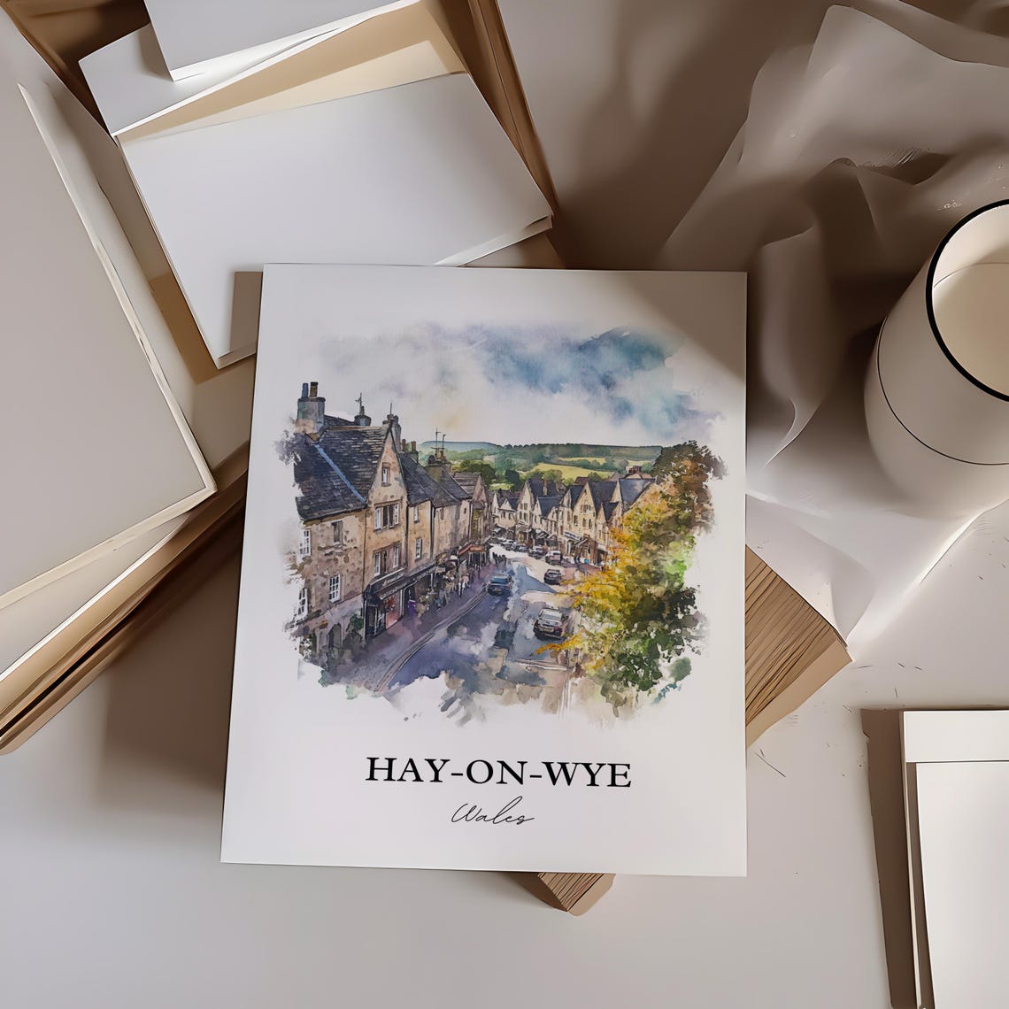Hayonwye, Wales Watercolor Travel Poster, Housewarming - Image 2