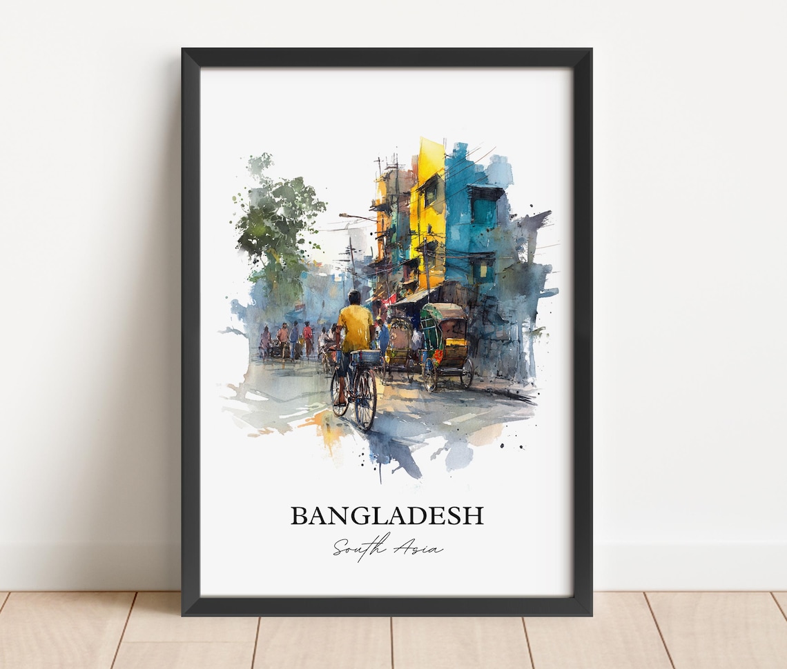 Bangladesh South Asia Rickshaw Street Scene Watercolor Travel Poster - Image 4