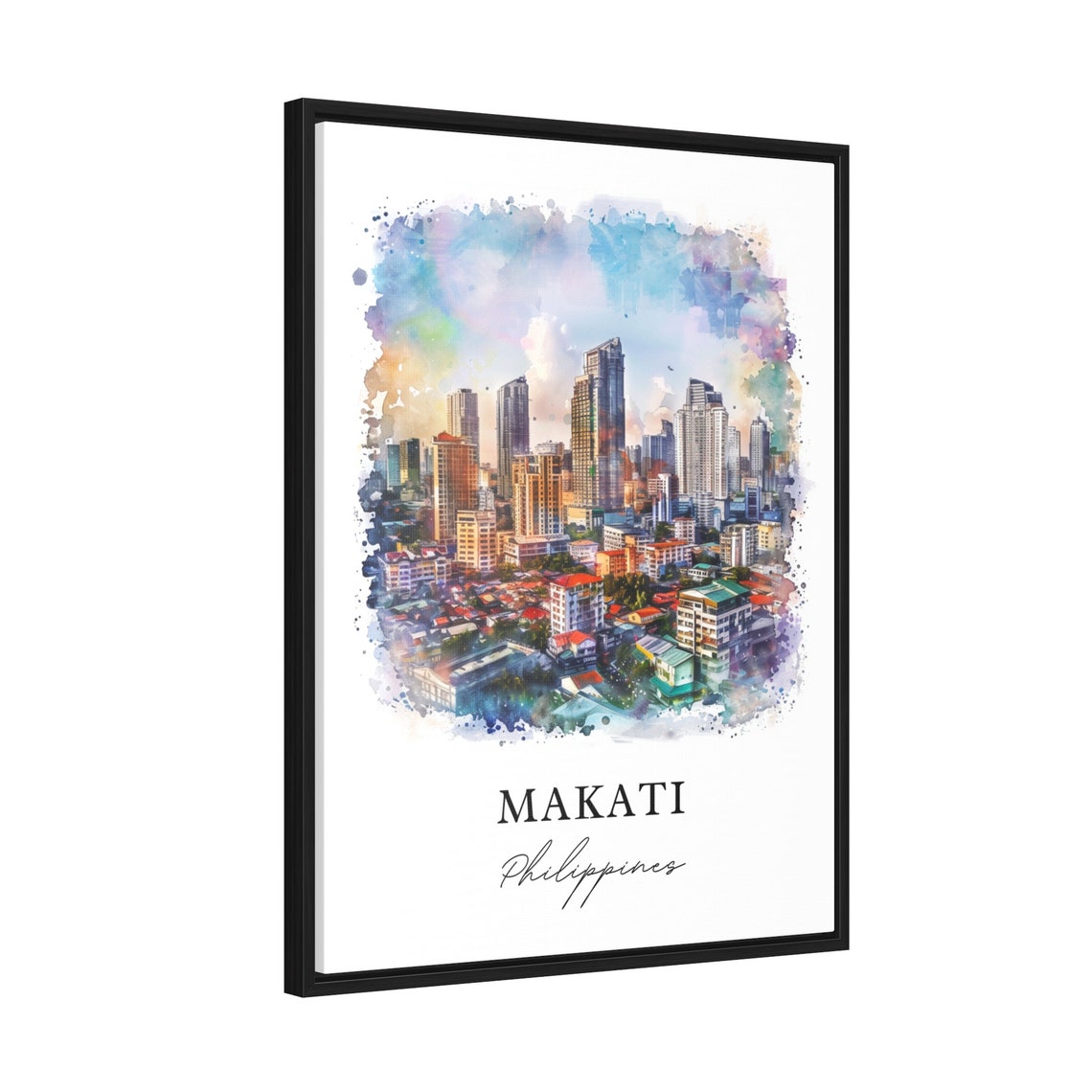 Makati Philippines Watercolor Sunset City Skyline Towers Poster - Image 2