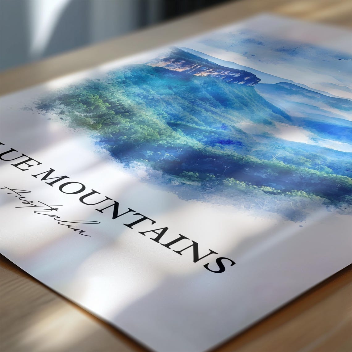 Blue Mountains Australia Misty Eucalyptus Valley Watercolor Poster - Image 6