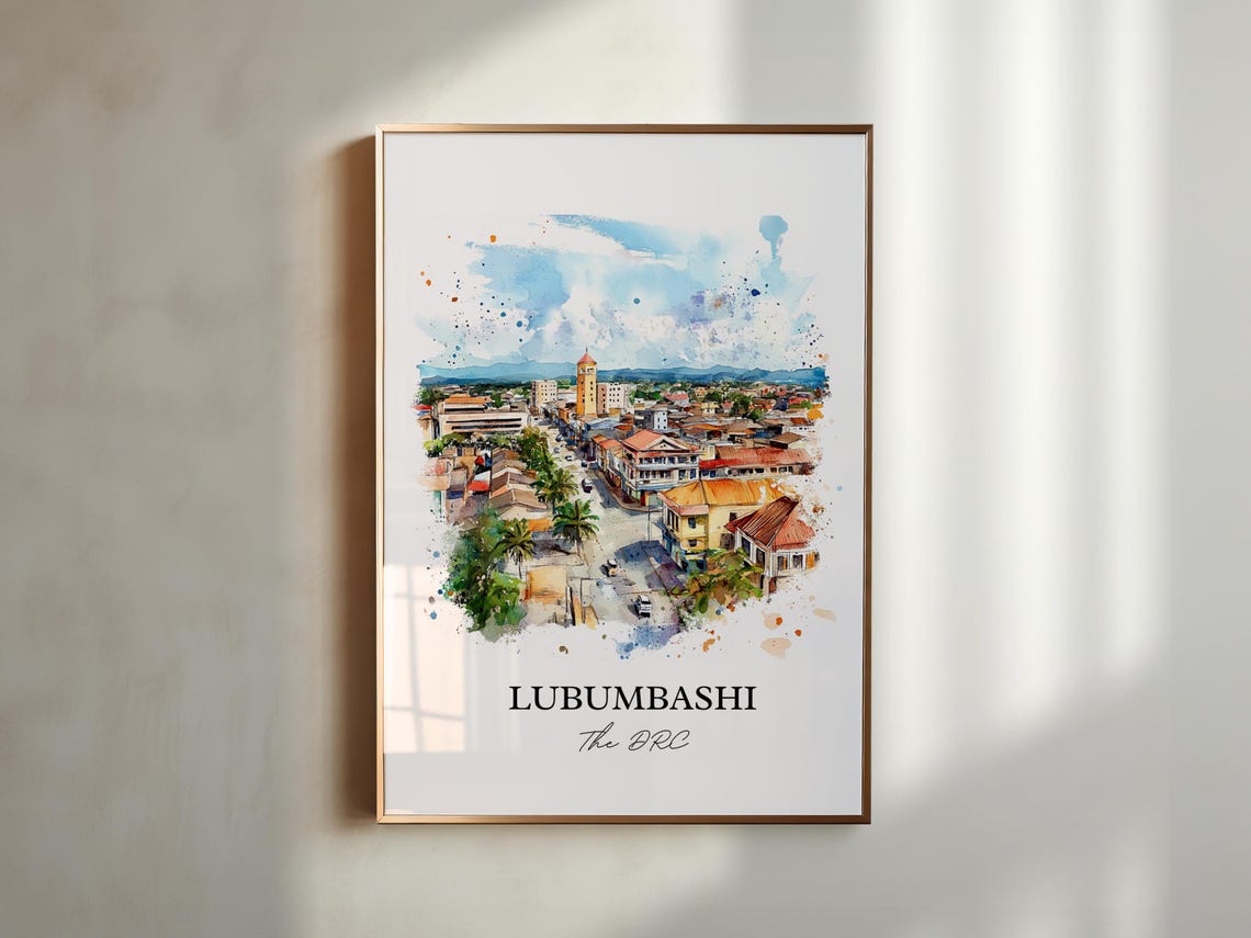 Lubumbashi Congo Watercolor City Clock Tower Gift Art Poster - Image 6