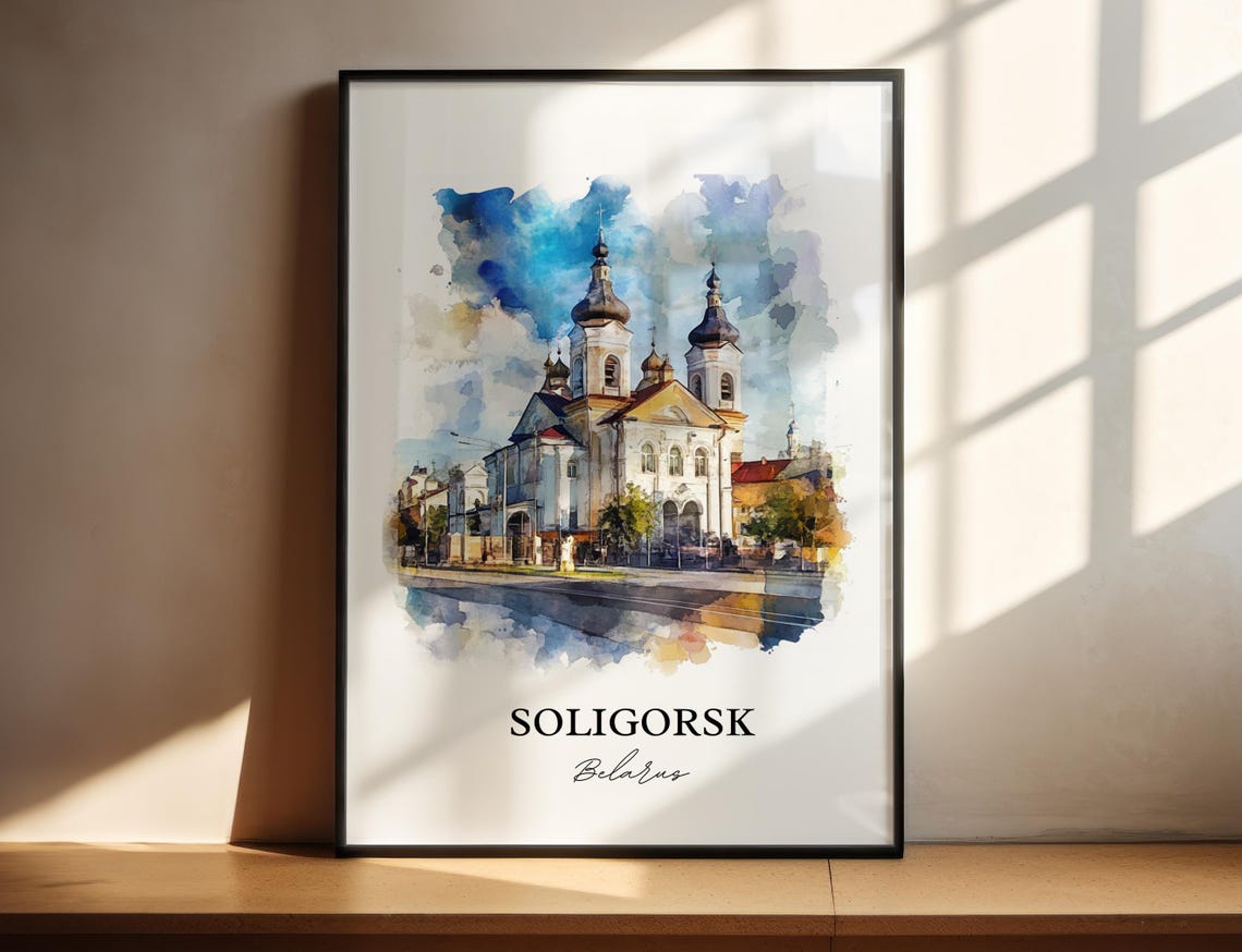 Soligorsk Belarus Orthodox Church Onion Domes Watercolor Travel Poster