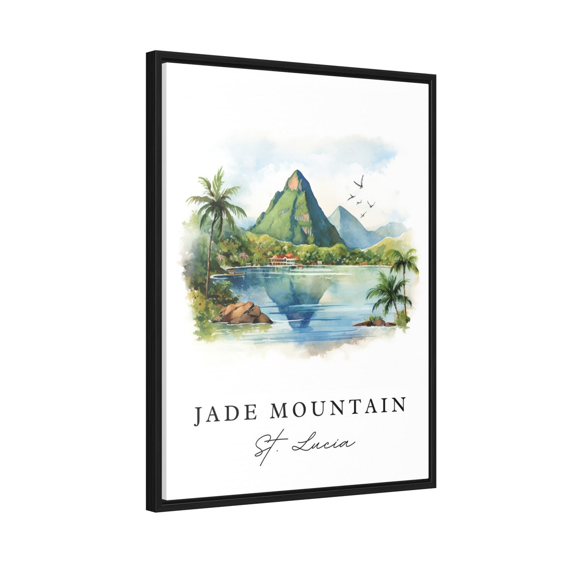 Jade Mountain Traditional Travel Art St Lucia Poster Print Wedding Gift Birthday Present Custom Text Perfect - Image 2