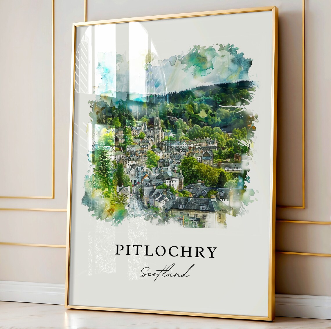 Pitlochry Scotland Highland Town Green Valley Watercolor Travel Poster - Image 4