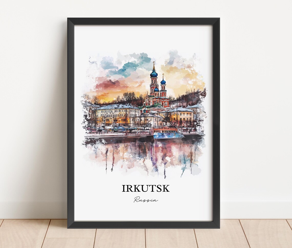 Irkutsk Russia Blue Domed Church by the River Watercolor Poster - Image 2