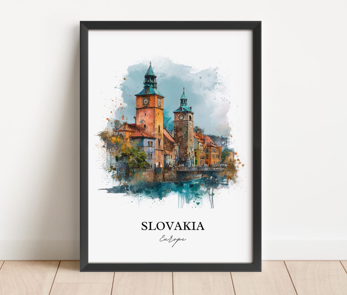 Slovakia Europe Twin Tower Old Town Watercolor Travel Poster - Image 4