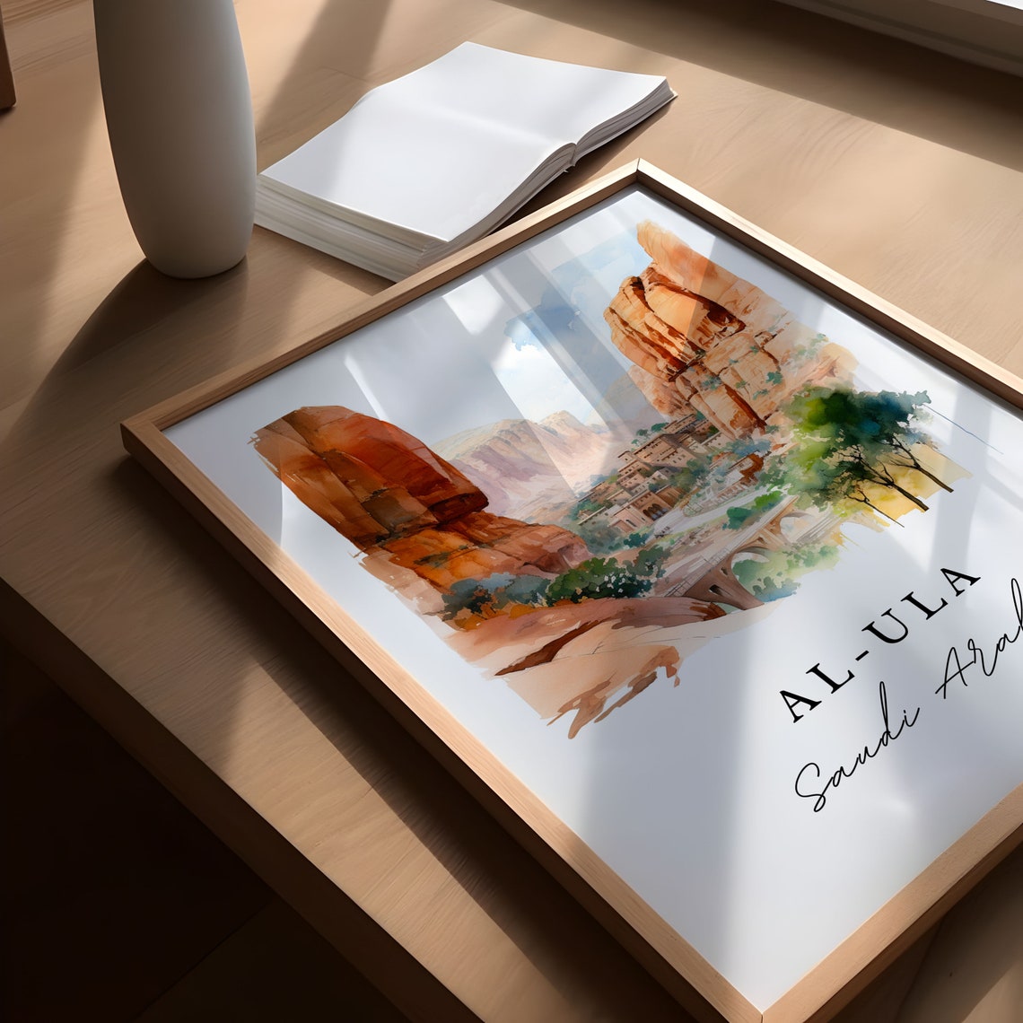Al Ula Saudi Arabia Watercolor Red Rock Desert Canyon Oasis Poster - Image 5