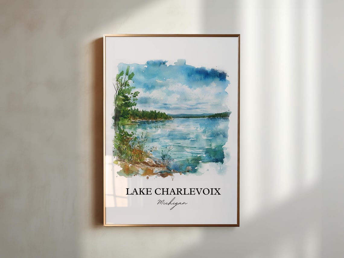Lake Charlevoix Michigan Tranquil Lakeshore Watercolor Poster - Image 5
