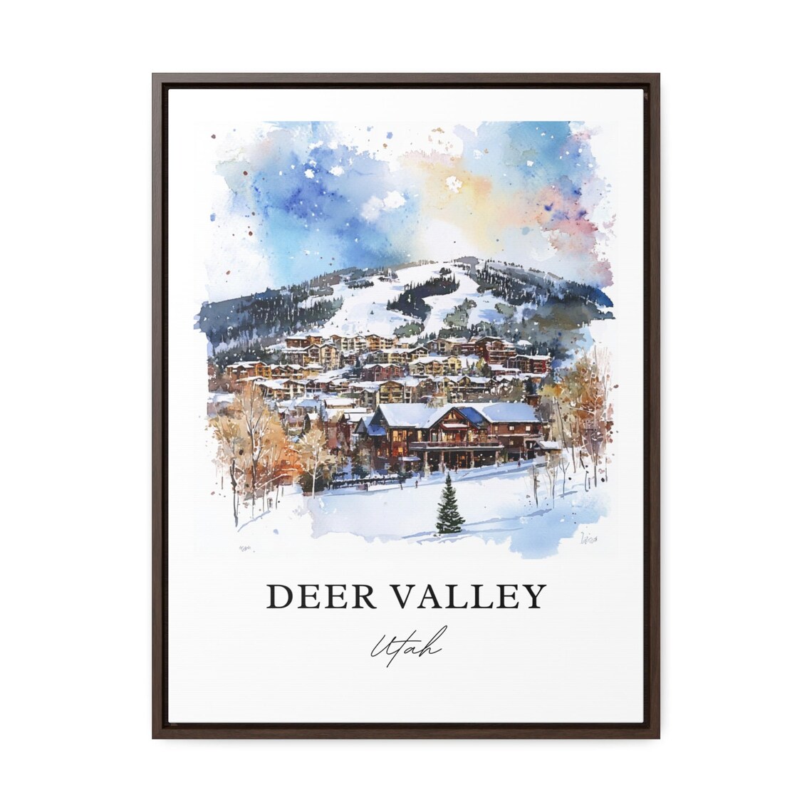 Deer Valley Utah Snowy Ski Resort Watercolor Winter Travel Poster - Image 2