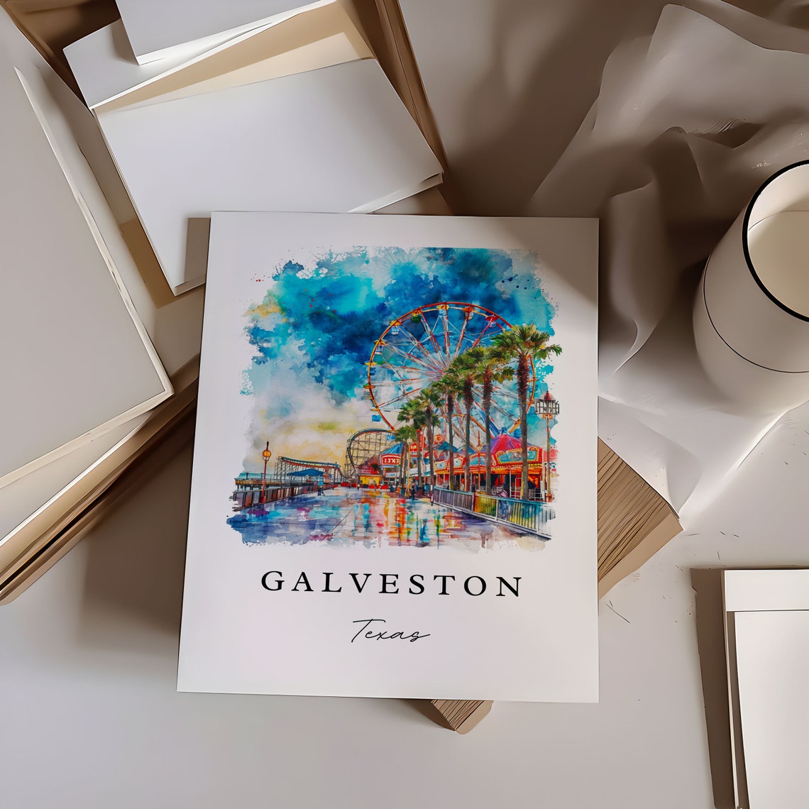 Galveston TX Travel Poster, Custom Text Art Print - Image 6