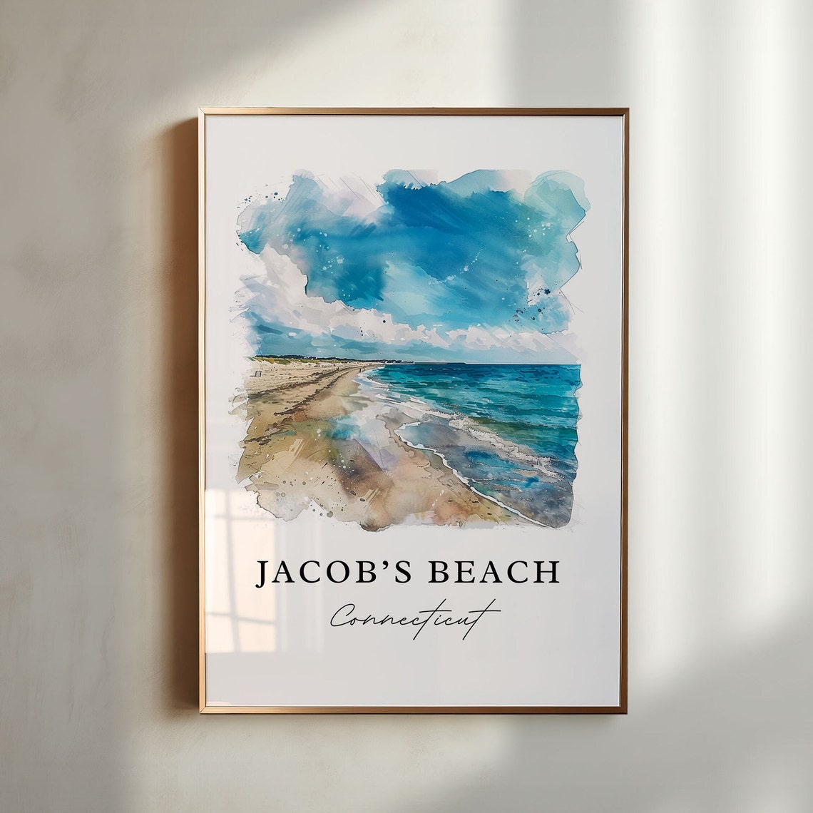 Jacob's Beach Connecticut Shoreline Waves Watercolor Art Print