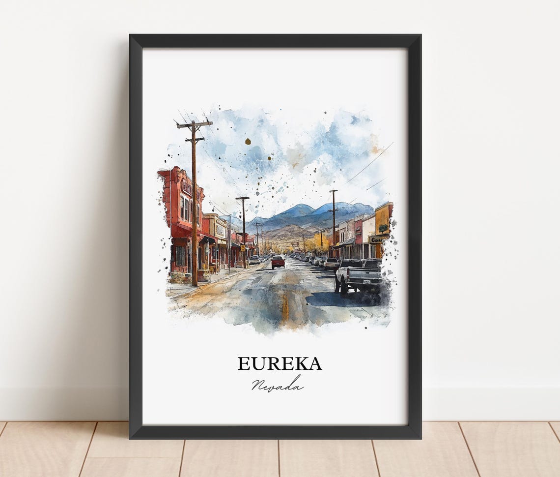 Eureka Nevada Main Street Mountain View Watercolor Travel Poster - Image 5